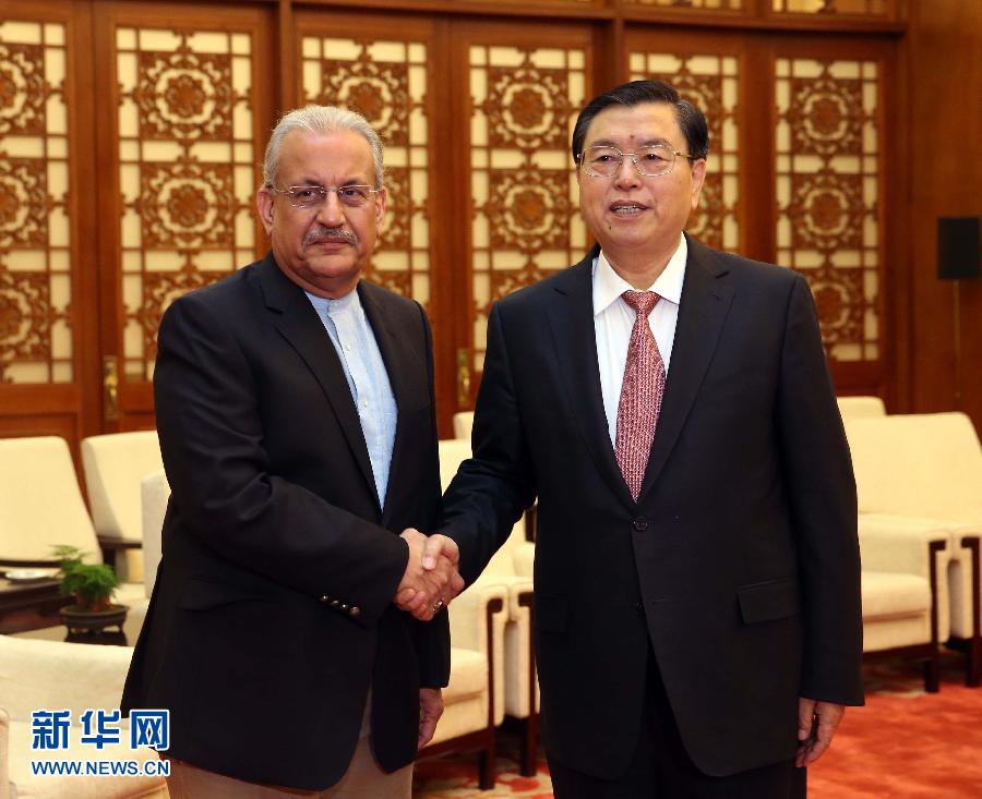 张德江会见巴基斯坦参议院主席拉巴尼