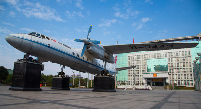 杭州惊现霸气镇政府 办公大楼前停民航客机