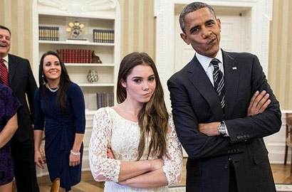 奥巴马与奥运“不爽姐”摆拍经典撅嘴照