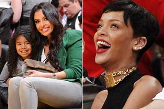 瓦妮莎携女儿助阵科比 蕾哈娜与男友观战秀恩爱[高清]