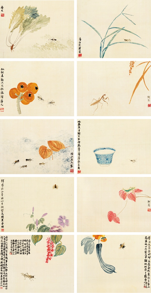 齐白石 致杨度工笔花虫册吴昌硕14件金石书画同次呈现,在大观夜场中尚