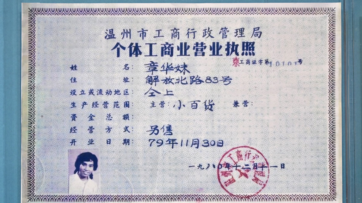 改革开放后第一张个体工商业营业执照