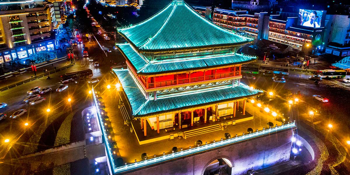 航拍西安钟楼夜景