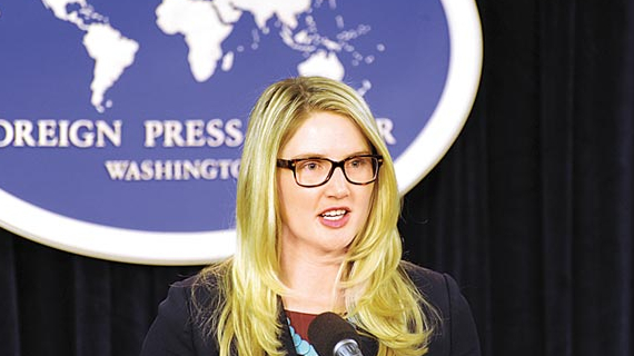 美国国务院副发言人玛丽·哈夫,资料图"就算只剩我们自己,我们也会