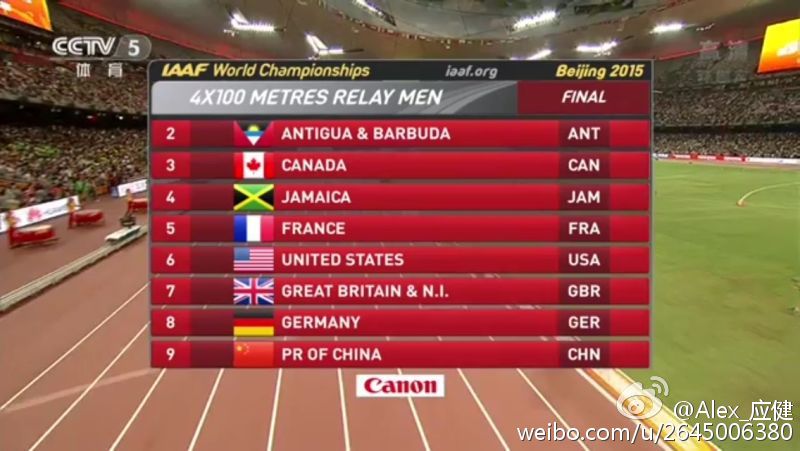 中国4x100米接力摘银 创历史最好成绩