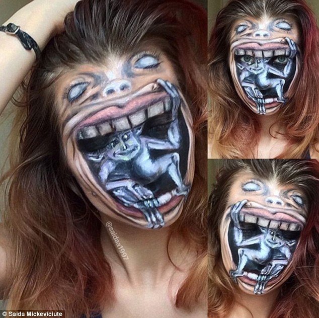 英19岁女生模仿电影惊悚妆容让人毛骨悚然(组图)