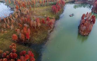 航拍冬日天泉湖