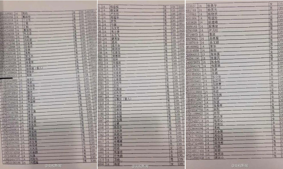 马航飞北京mh370客机乘客名单公布【组图】